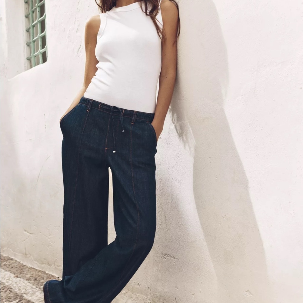 Zara Blue Flare Wide Leg Jeans